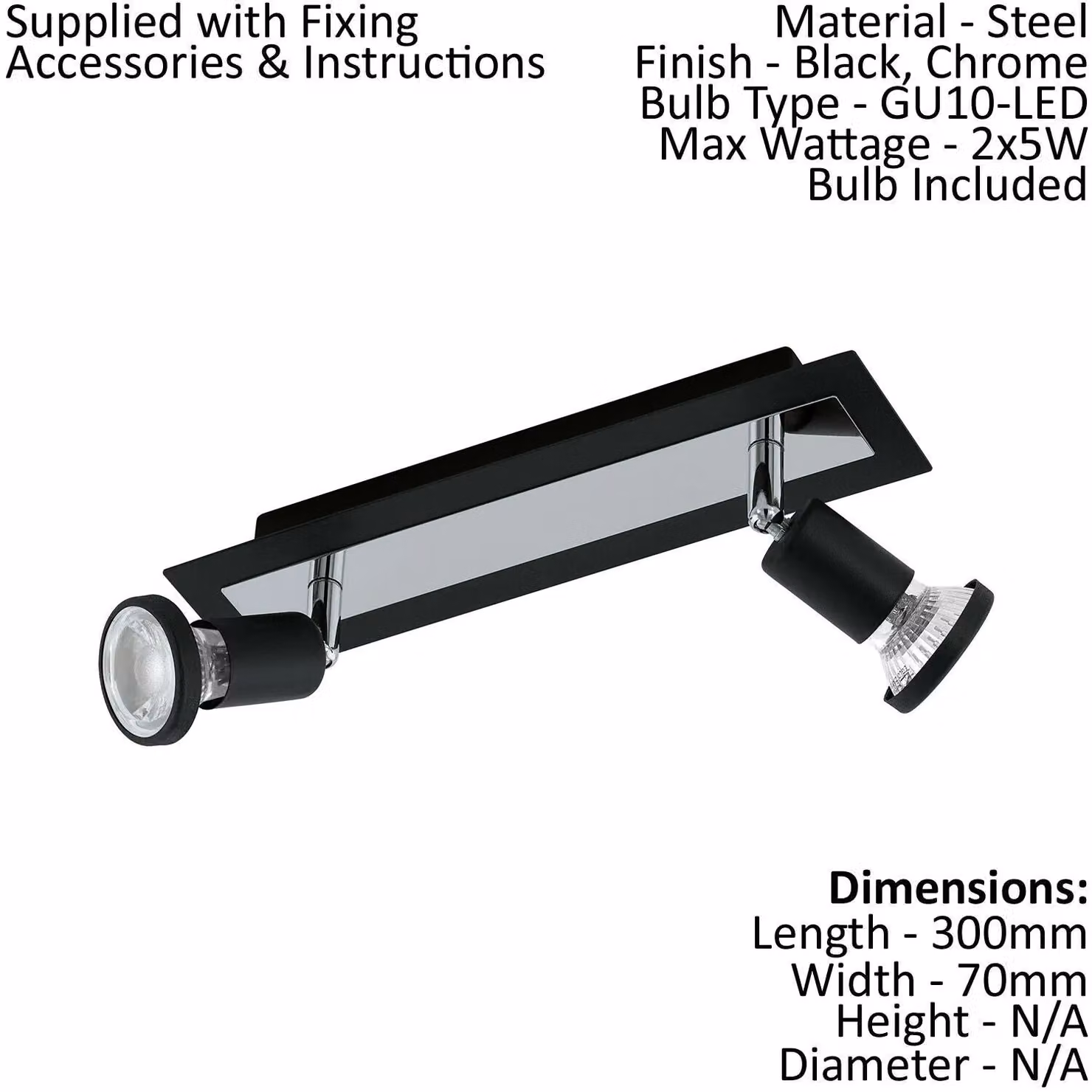 Loops 2 Pack Modern Wall and Ceiling Spot Lights in Black and Chrome with GU10 5W Shade and Back Plate – 2