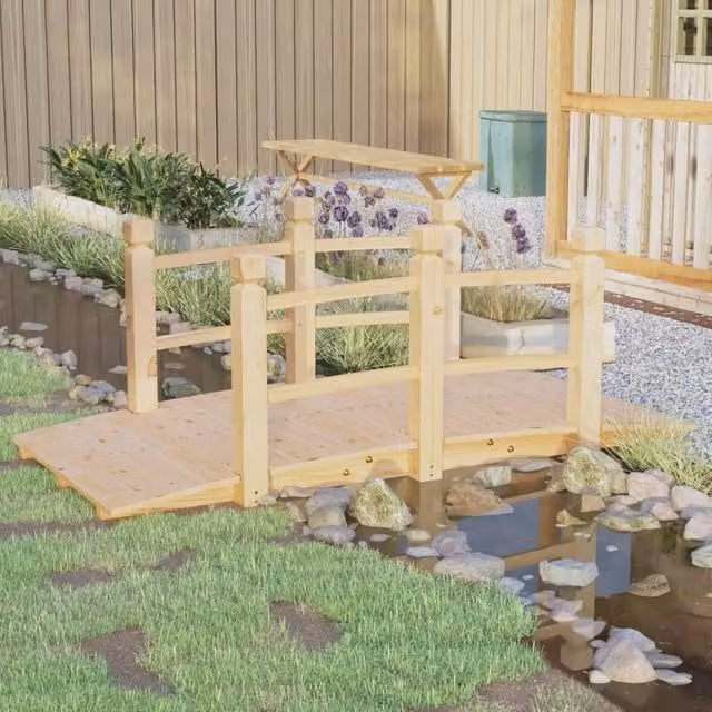 Berkfield Home Garden Bridge with Railings in Brown Solid Spruce Wood W/D/H: 150 x 67 x 56 cm – 1