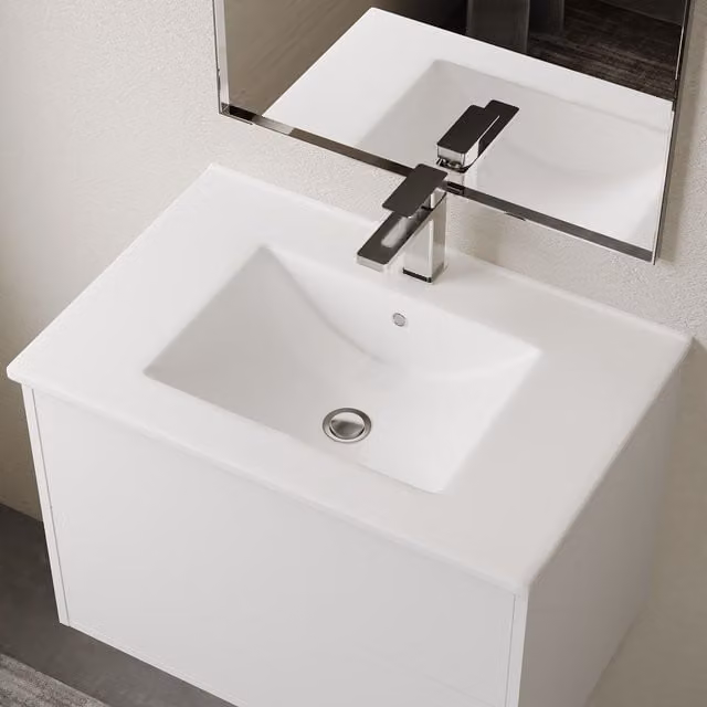 Banyetti Lira Rectangular Ceramic Countertop Basin Sink in Gloss White, W: 70.5 cm, D: 46.5 cm, H: 16.5 cm
