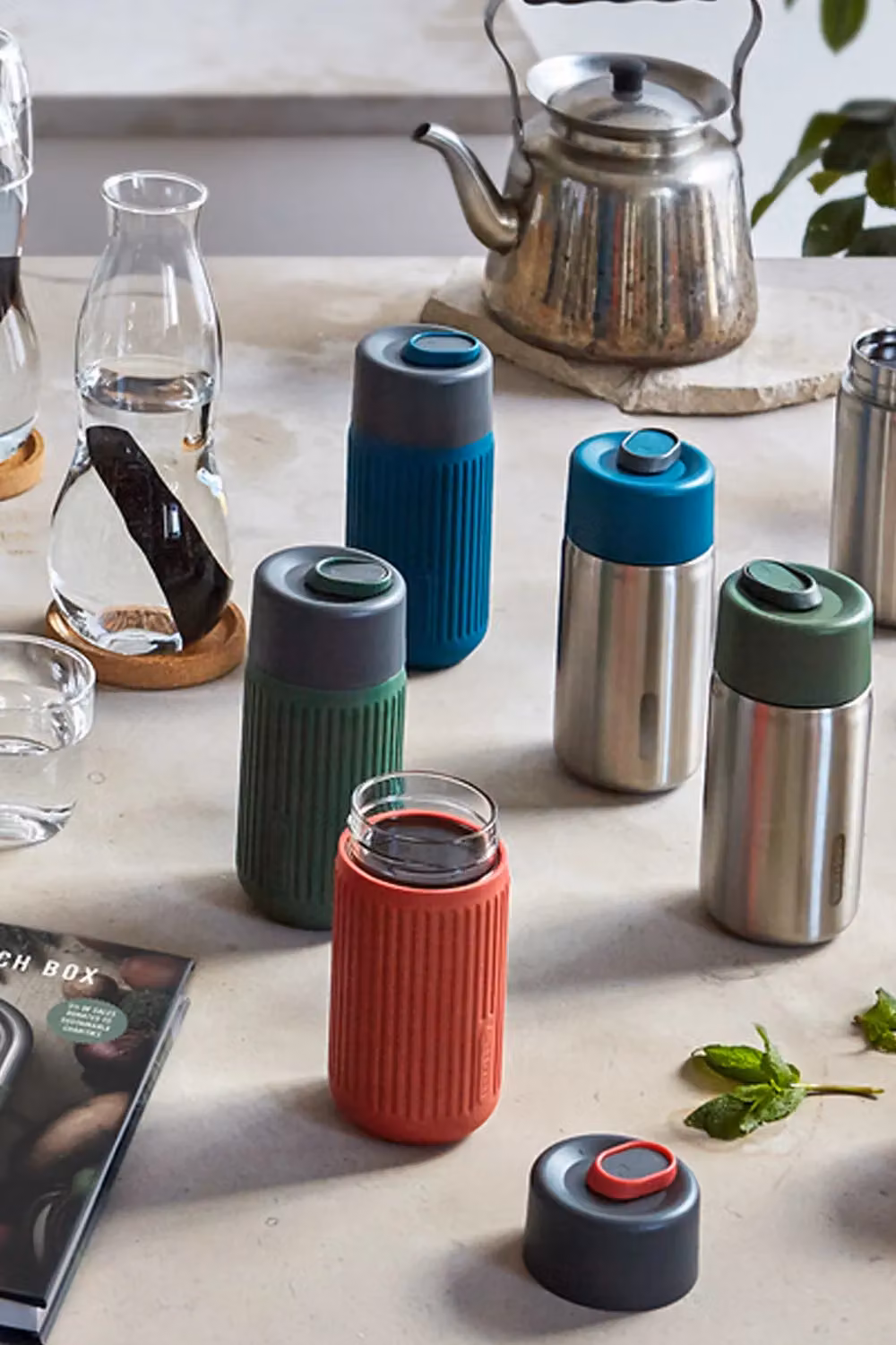 Black + Blum Double Walled Glass Travel Mug with Lid, Blue, 340ml – 8