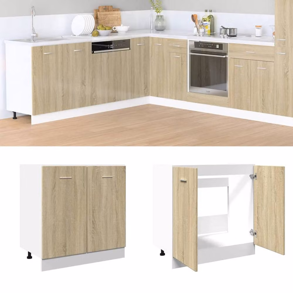 Berkfield Home Lyon Bottom Cabinet in Sonoma Oak, Light Brown, W/D/H: 80 x 46 x 81.5 cm