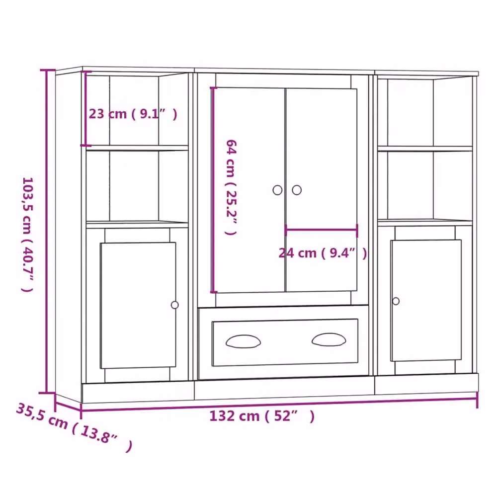 Berkfield Home Set of 3 Grey Sonoma Highboards in Engineered Wood, W/D/H: 103.5 x 35.5 x 35.5 cm – 3