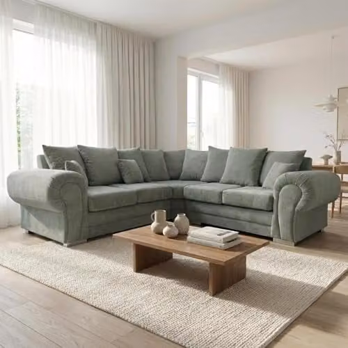 Abakus Direct Verona L-Shaped Corner Sofa in Green with Foam Seats and Solid Wood Frame – 1