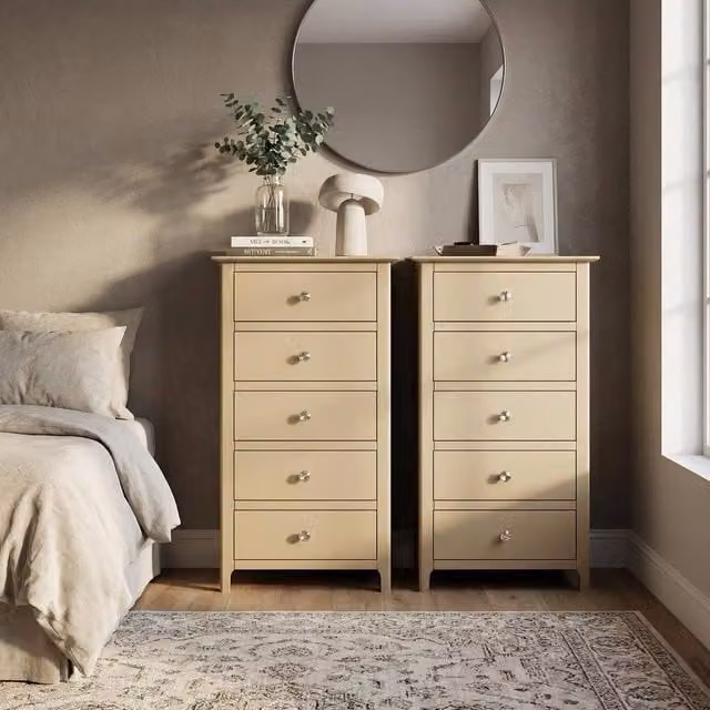 FWStyle Putty Palma 5 Drawer Chest of Drawers in Beige