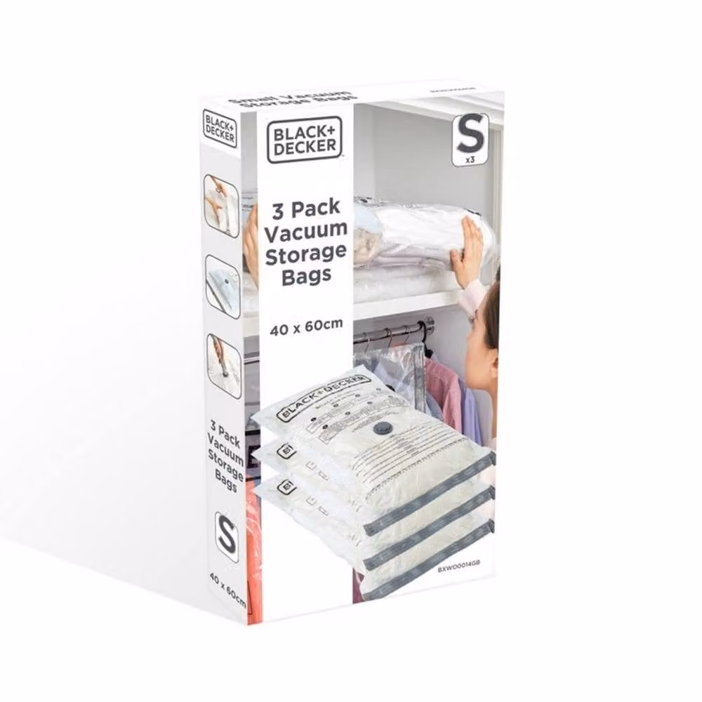 Black & Decker Vacuum Storage Bags, Pack of 3, Transparent, W/D/H: 40 x 60 x 40 cm