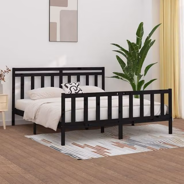 Berkfield Home Black Solid Wood Pine Bed Frame W/D/H: 200 x 200 cm
