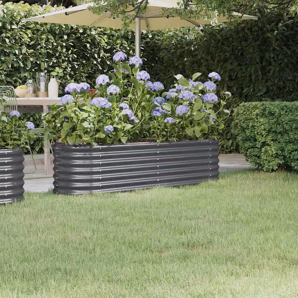 Berkfield Home Garden Powder-coated Steel Raised Bed in Anthracite Grey, W/D/H: 152 x 40 x 36 cm – 2