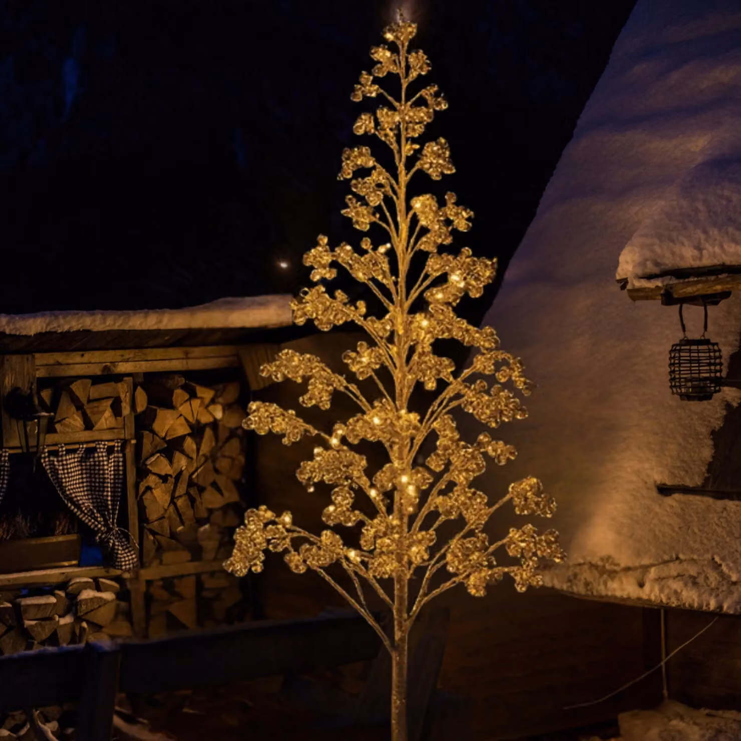 Pegdev Outdoor LED Christmas Tree with 1200 Warm White Lights and Gold Balls, Height: 210 cm – 2