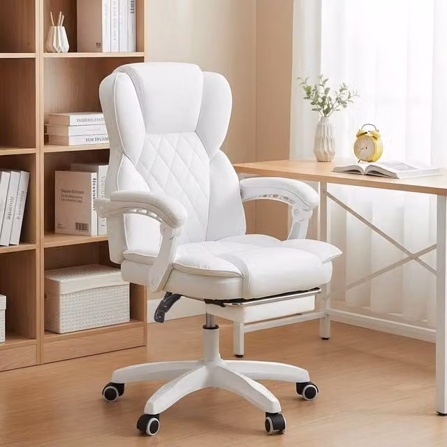 FLAVORA White Executive Office Chair with High Back, Headrest and Weight Adjustment – 1
