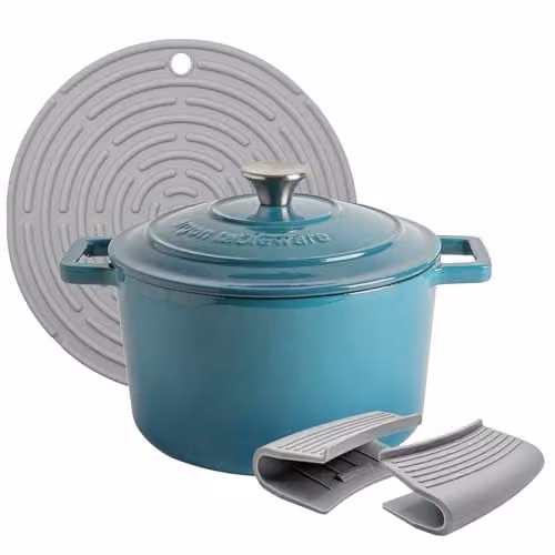 Argon Tableware Enamelled Cast Iron Casserole Dish in Turquoise and Petrol, 4.5L