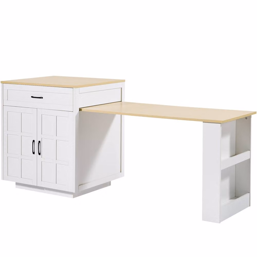 ModernLuxe Extendable Kitchen Island Bar Table with Storage and Drawers in White – 3