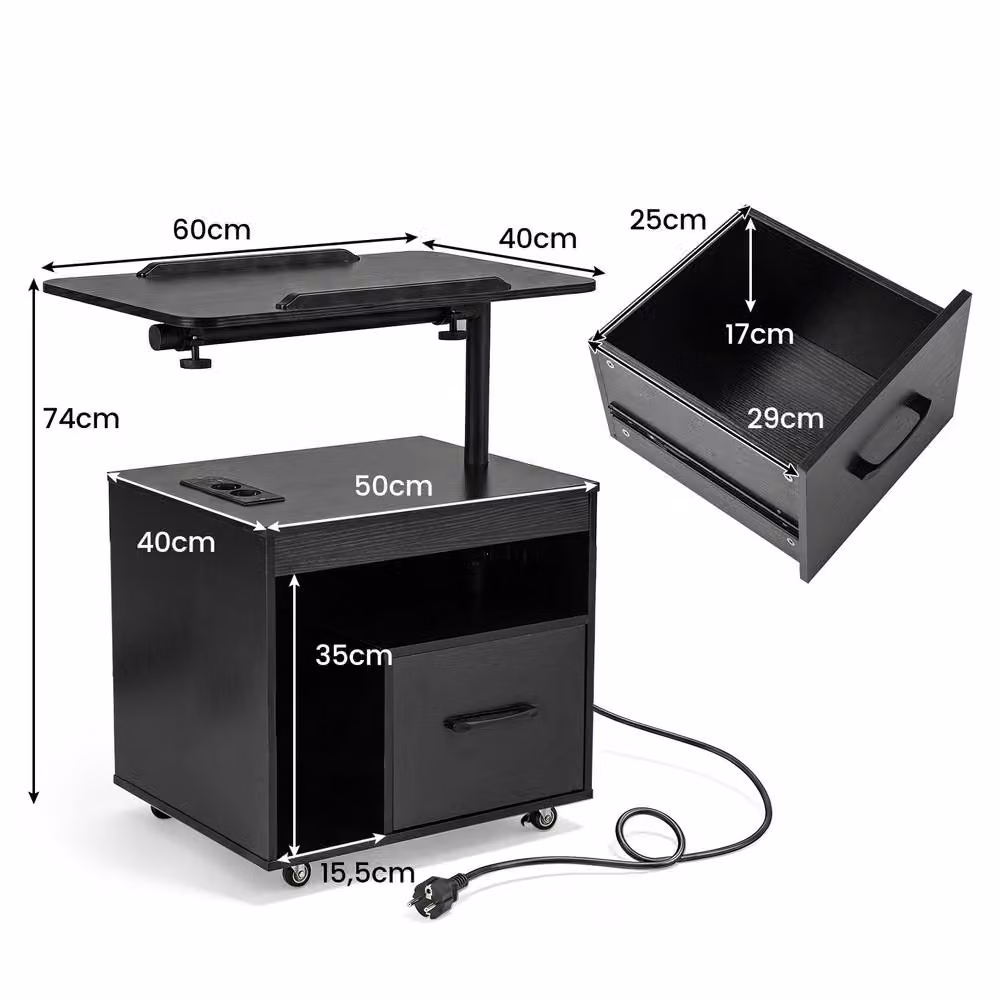 Costway Modern Black Nightstand with Integrated LED Lighting and Charging Station – 2