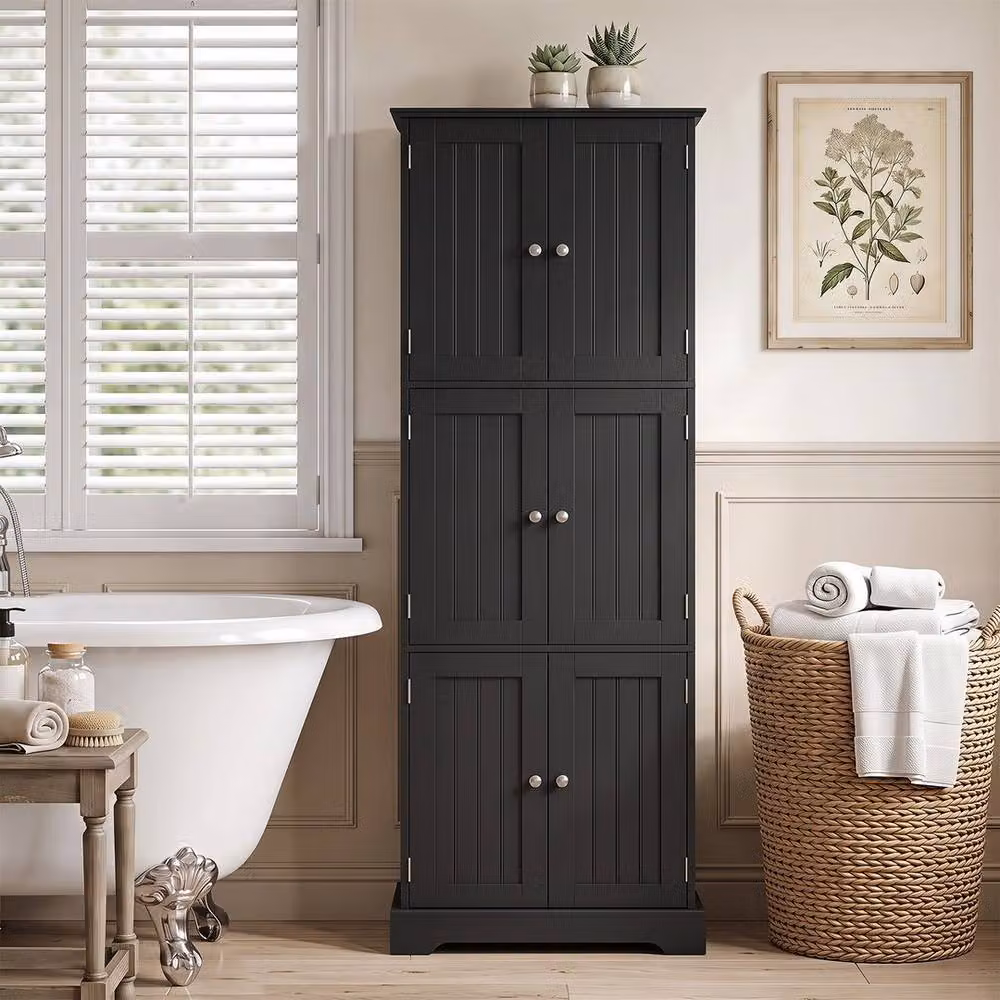 KORVIXA Black Matt Freestanding Modern Bathroom Storage Cabinet with Hinged Doors and Internal Shelves W/D/H: 100 x 100 x 100 cm – 4