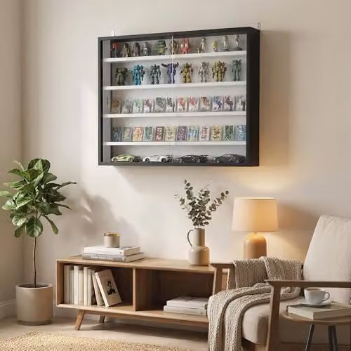 HOMCOM Wall Mounted Display Cabinet with Glass Doors in Black and White, W: 60 cm, H: 80 cm – 6