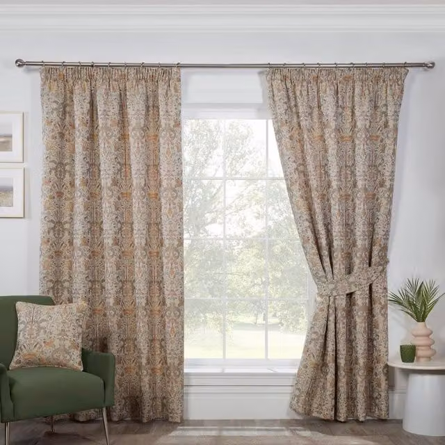 Sundour Floral Pencil Pleat Fabric Curtains in Beige, Yellow and Multicolour, Height: 229 cm
