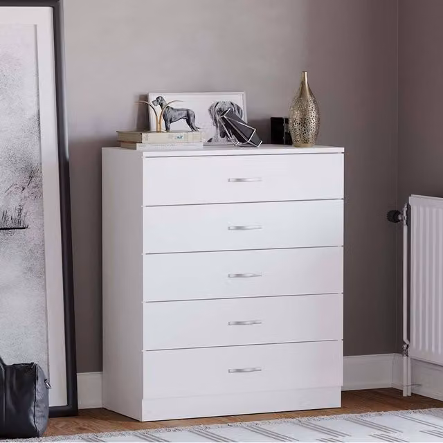 HD Designs Riano 5 Drawer Chest of Drawers in White