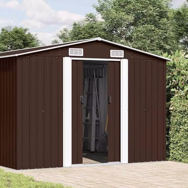 Berkfield Home Metal Garden Shed in Brown with Sliding Doors and Side Vent, W/D/H: 392 x 257 x 181 cm – 1