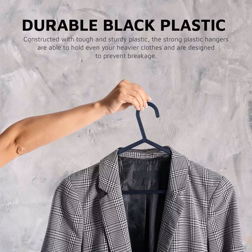 NESTLUNE 50 Pack Strong Plastic Clothes Hangers for Coats and Trousers in Black – 2