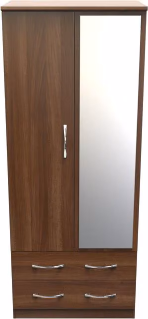 2U Hampshire Ready Assembled 2 Door 2 Drawer Mirrored Wardrobe in Walnut