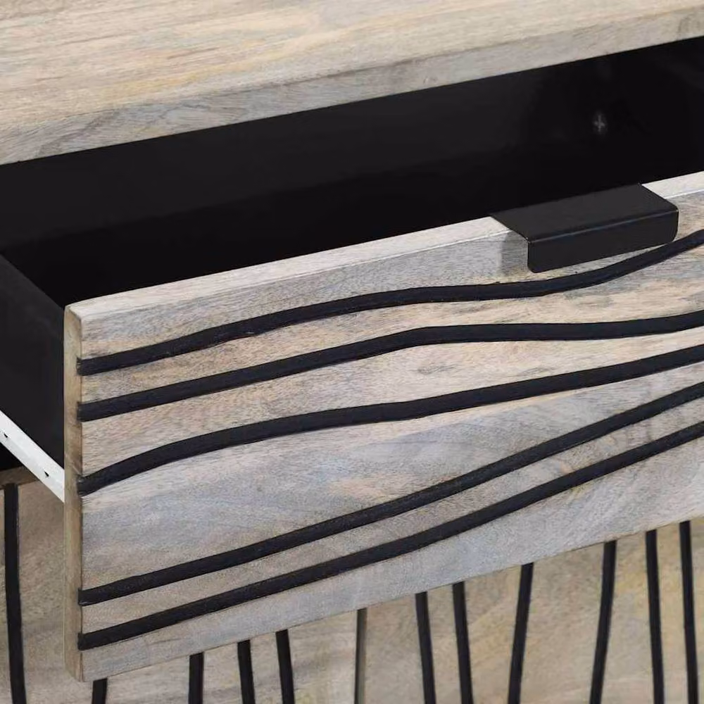 Berkfield Home Modern Bedside Table with Drawer in White, Black and Multicolour, W/D/H: 50 x 33 x 60 cm – 6