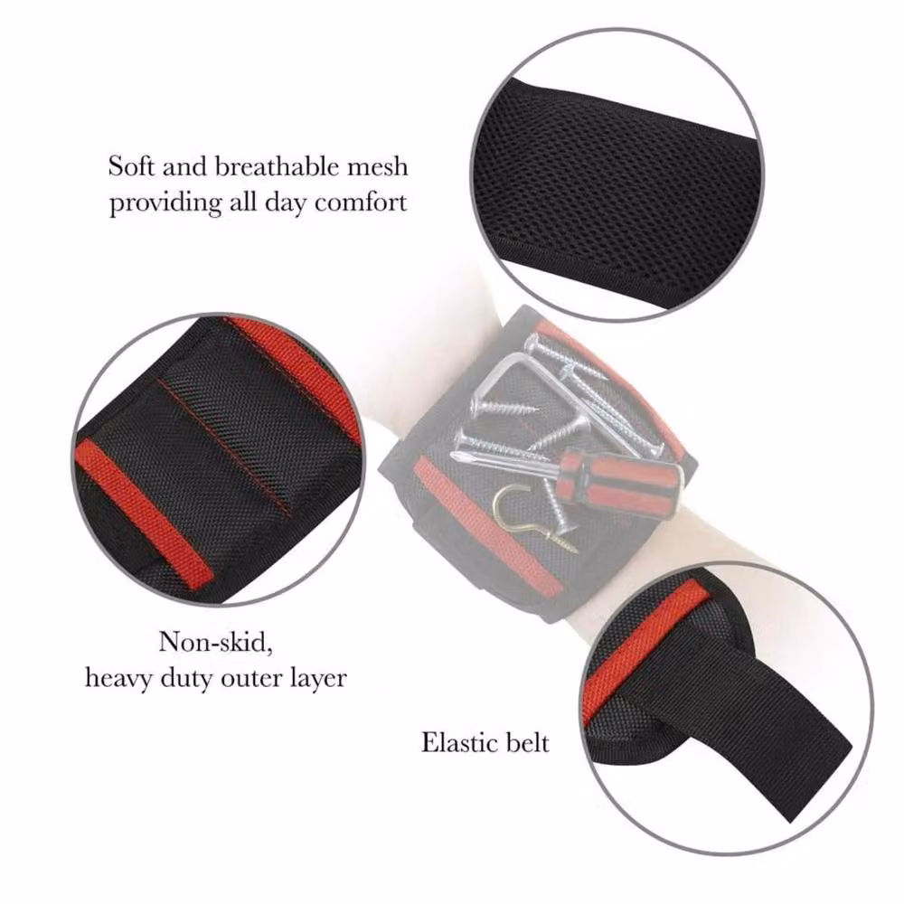 Top 3 Magnetic Wristband Tool Holder with 15 Magnets and Storage Pockets in Black Polyester – 3