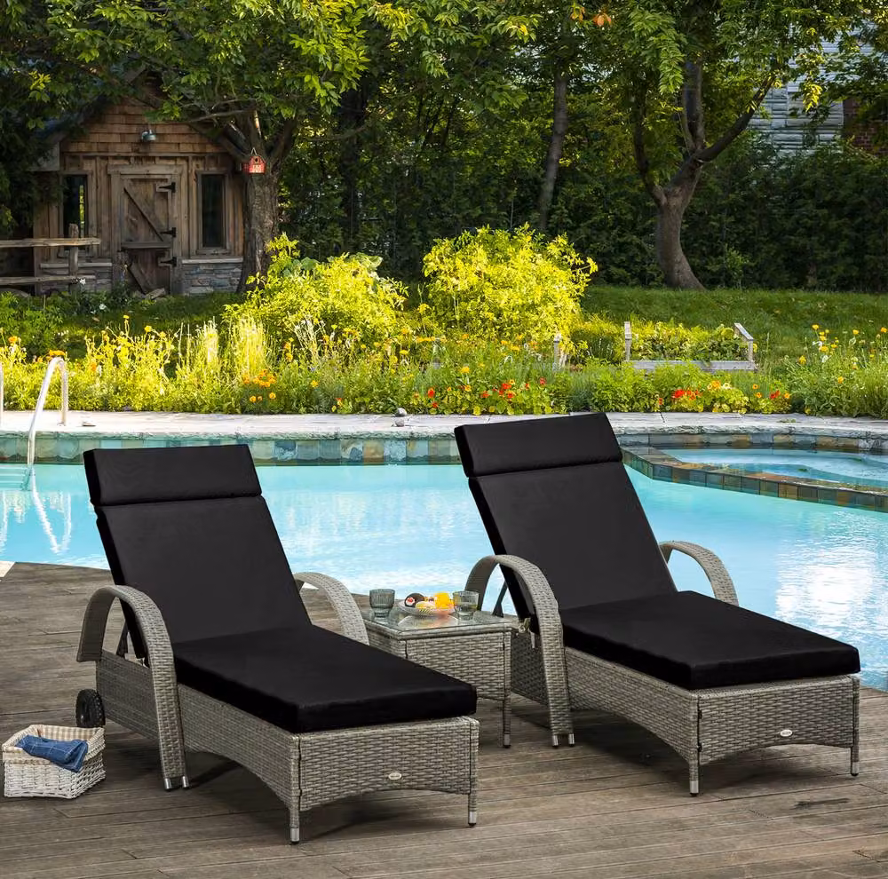 STILVORA Set of 2 Black Sun Lounger Cushions with Ties – 2