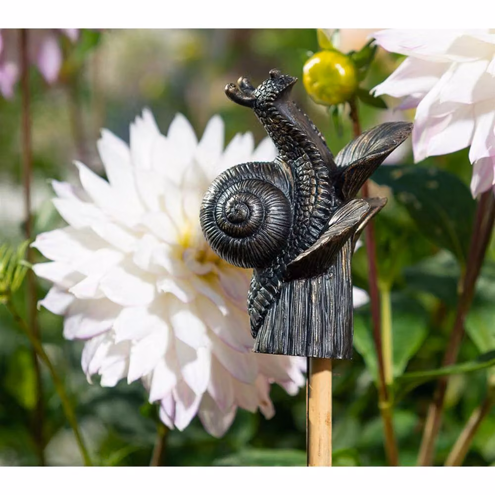 Jardinopia Snail On Hosta Cane or Stake Topper in Bronze, W: 6 cm, D: 5 cm, H: 8.5 cm – 2