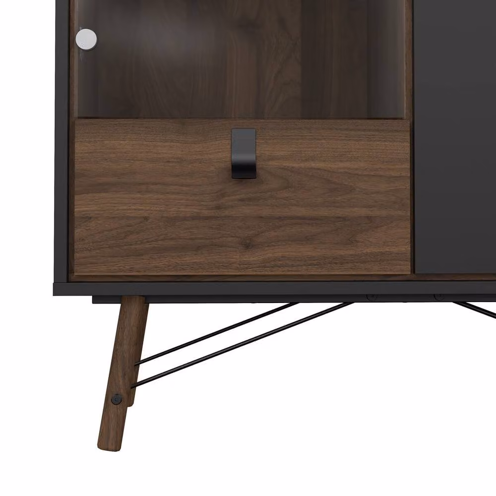 CALICOSY Joyce 2-Door Display Cabinet with Glass Door and Drawer in Walnut, H 161.8 cm x W 40.1 cm x D 66.6 cm – 4