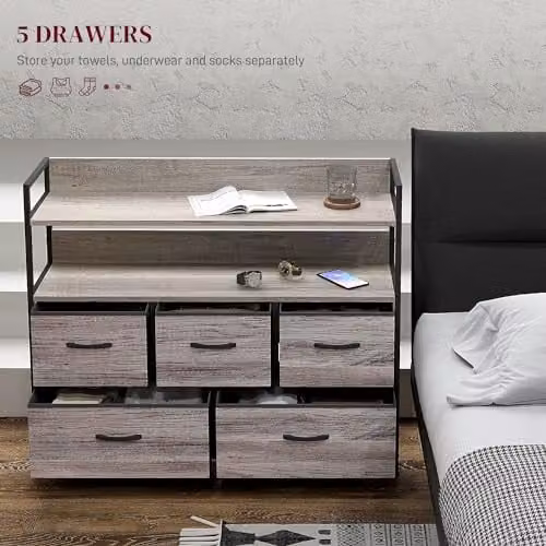 HOMCOM 6 Drawer Fabric Chest of Drawers with Metal Frame, Grey – 5
