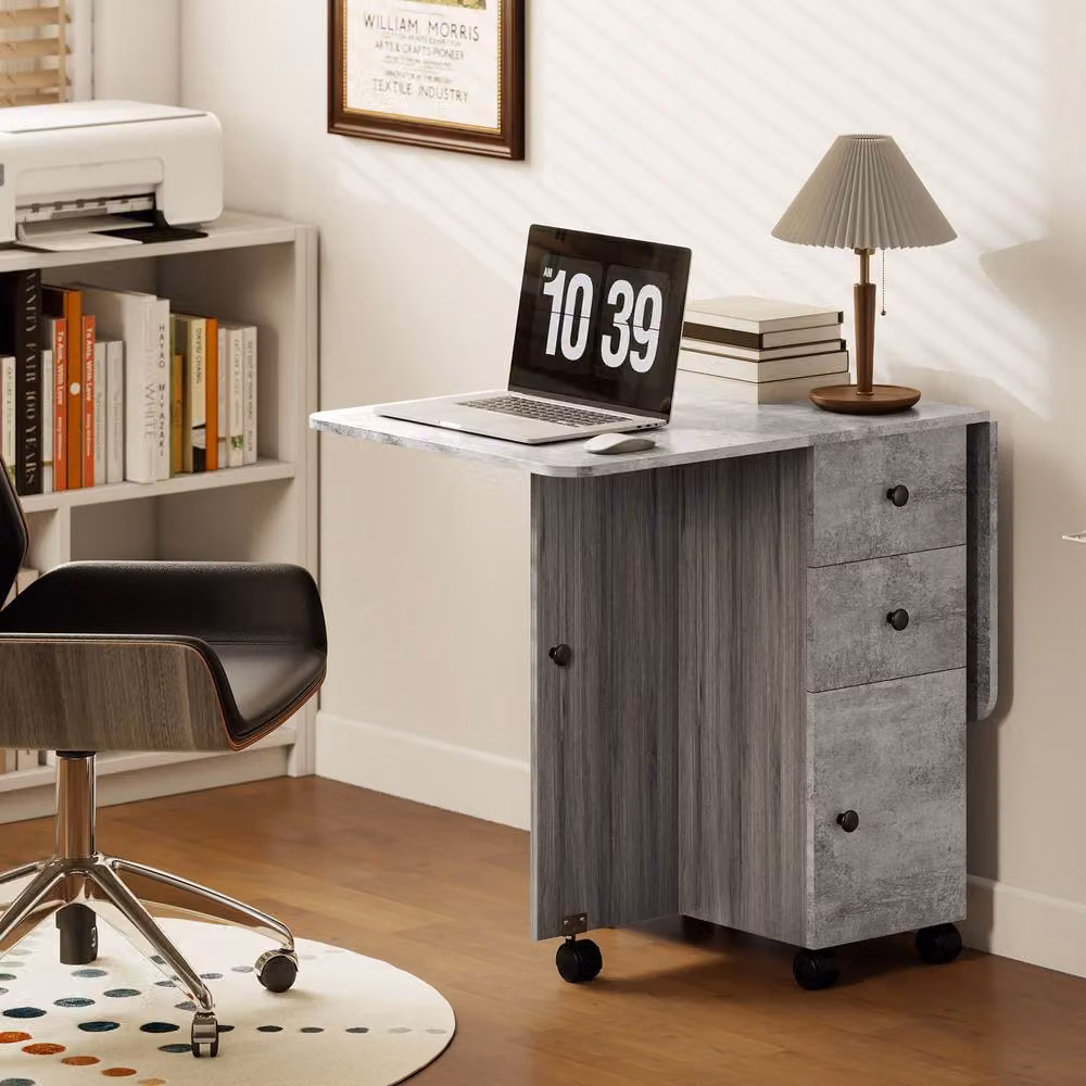 STILVORA Modern Grey Drop Leaf Dining Table with Castors – 8