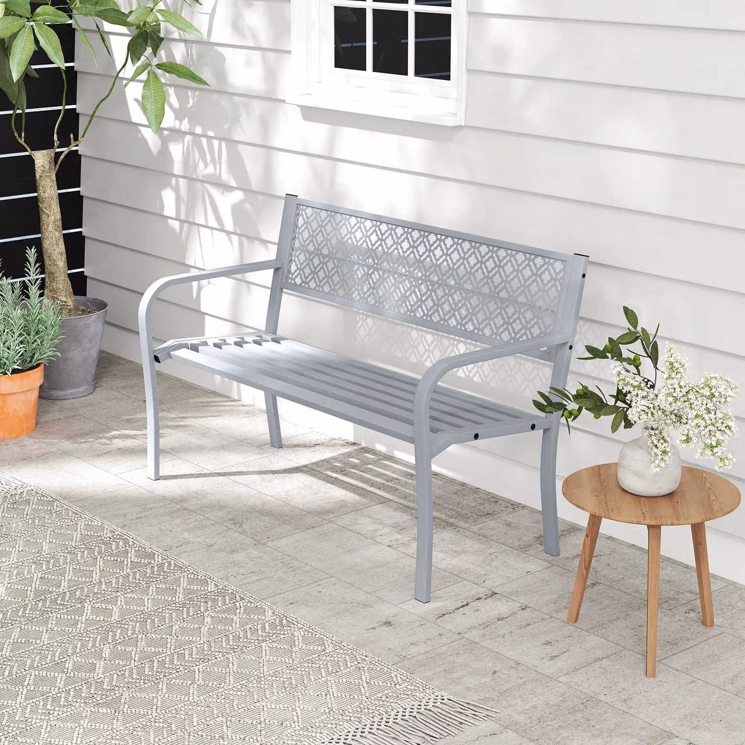 Costway Modern Geometric Metal Outdoor Garden Bench in Grey – 2