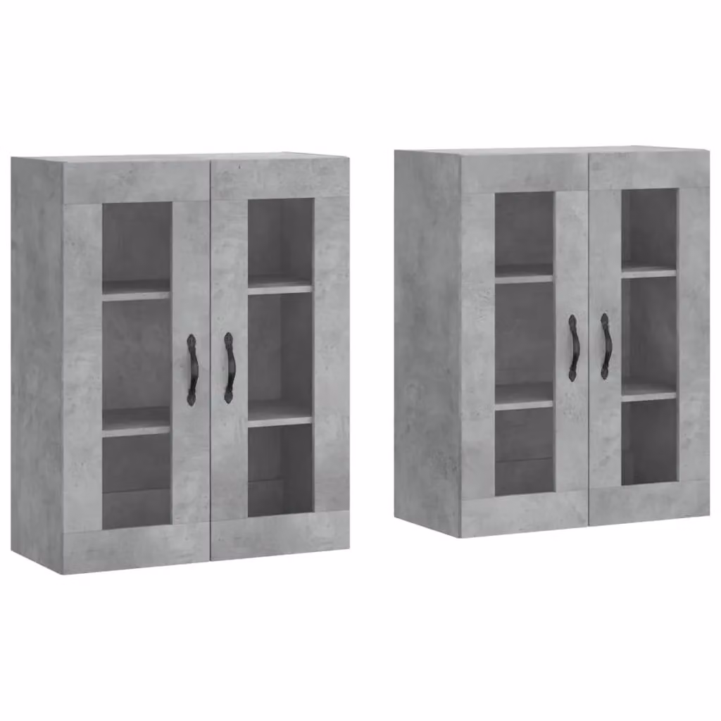 Berkfield Home Set of 2 Wall Mounted Cabinets in Concrete Grey with Glass Doors – 1