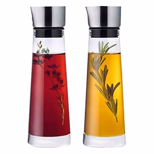 Blomus Alinjo Oil and Vinegar Set in Transparent Glass with Stainless Steel Lids