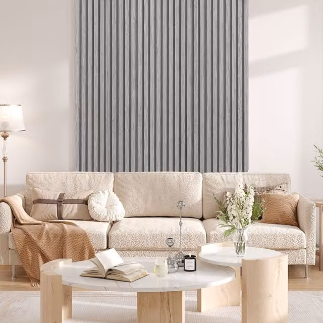 Livingandhome Realistic 3D Wood-Effect PVC Wallpaper in Grey