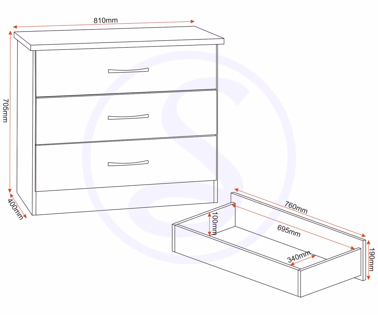 Seconique Nevada Modern White High Gloss 3 Drawer Chest – 2