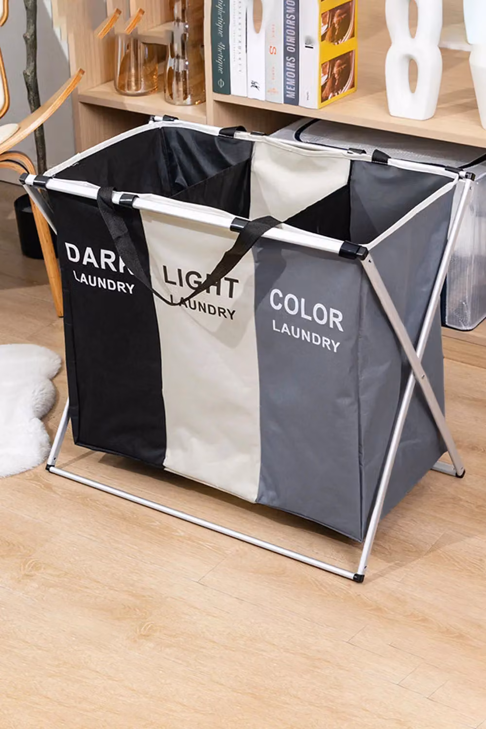 H&O Direct Large Dirty Laundry Sorting Basket with Removable Bag and Aluminium Frame, Grey – 2