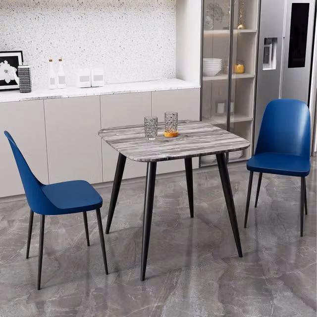 Core Products Ltd Aspen Square Grey Oak Effect Table and 2 Duo Plastic Chair Set in Blue