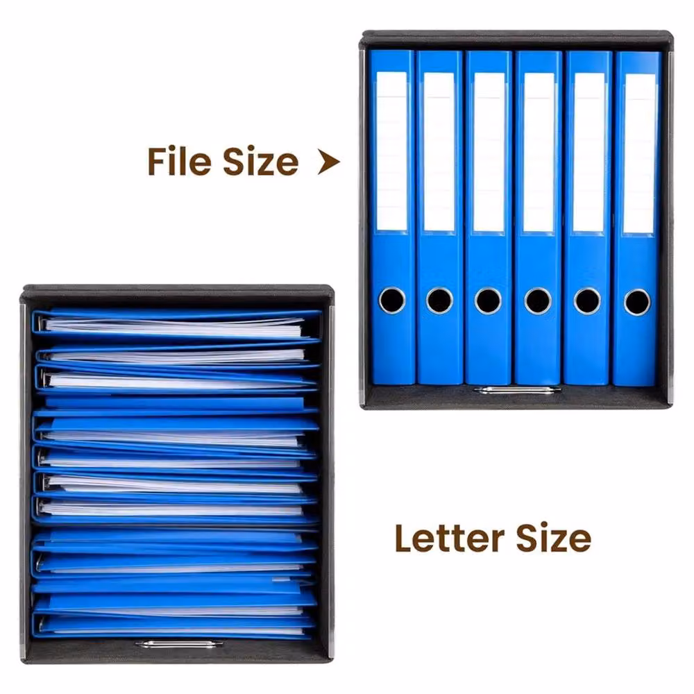 Nordara Black Foldable Portable Fabric File Storage Box with Lid – 5