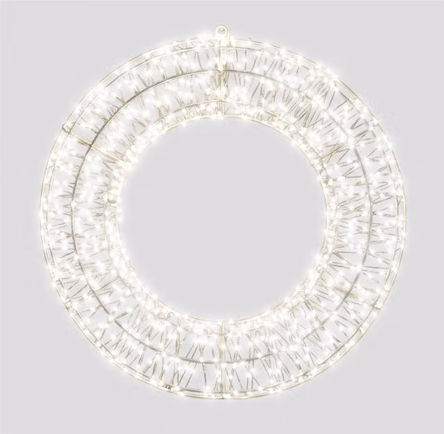 Xmas Haus White Metal 2D Wreath with 1200 Cool White LEDs in Black, W: 70 cm, D: 9 cm – 1