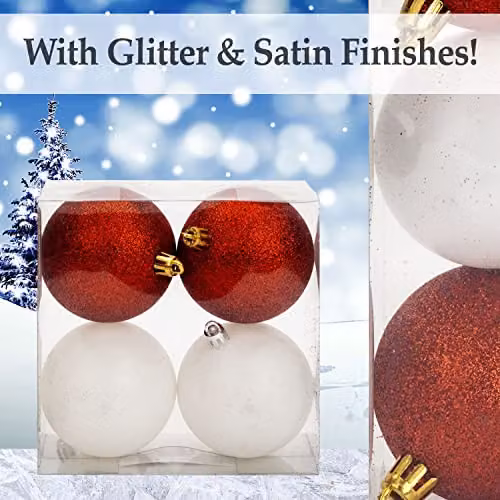 VFM e-Store Assorted Red, White and Gold Round Christmas Baubles, 7cm (4 Pack) – 4