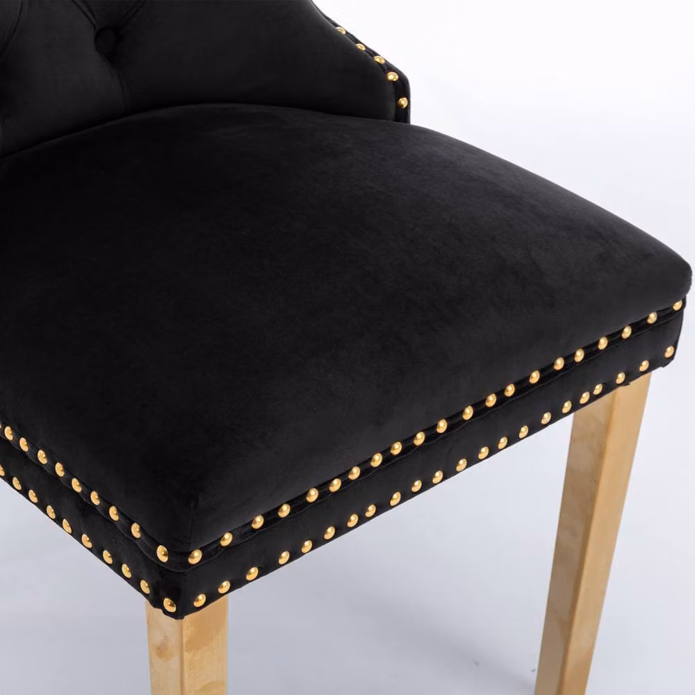 HomeTouch Set of 4 Lux Velvet Dining Chairs with Gold Steel Legs in Black – 4