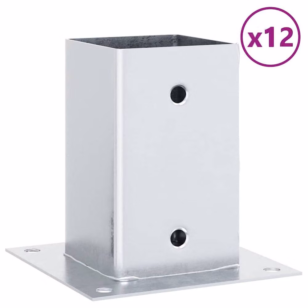 Berkfield Home Galvanised Steel Square Post Bases, Silver, 12 Pack, 91 x 91 mm – 1