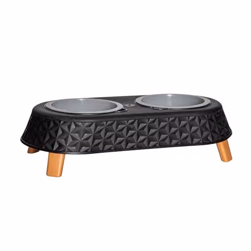 Samuel ALEXANDER Black Matt Plastic Raised Double Pet Bowl Feeding Station with Stand W/D/H: 16 x 9 x 45 cm – 2