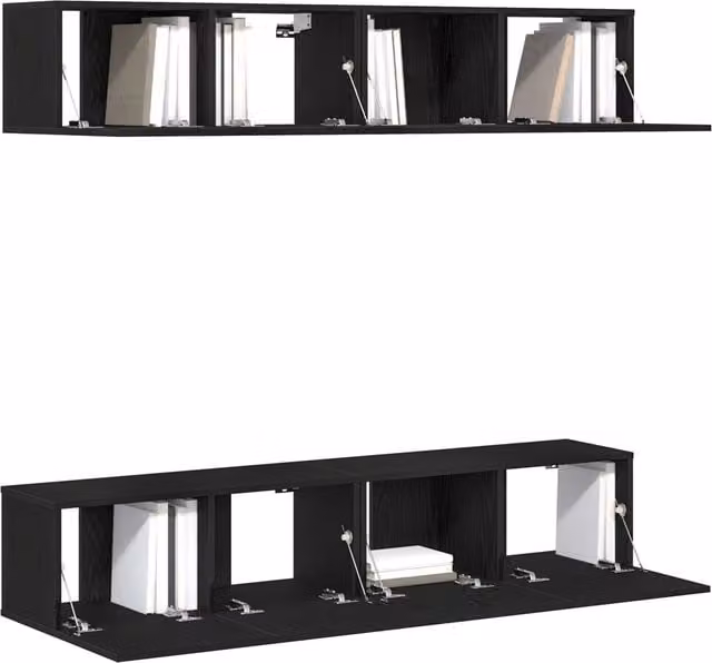 Berkfield Home 4-Piece Modern Wall-Mounted TV Cabinet Set in Black Oak Matt MDF