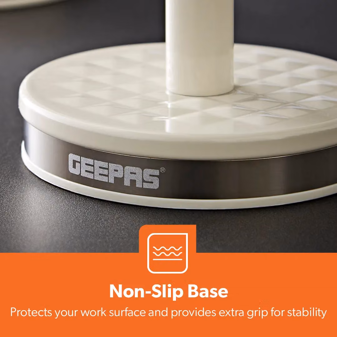 Geepas Argyle Freestanding Mug Tree and Towel Pole Set in Beige and White with Non-Slip Metal Base – 4