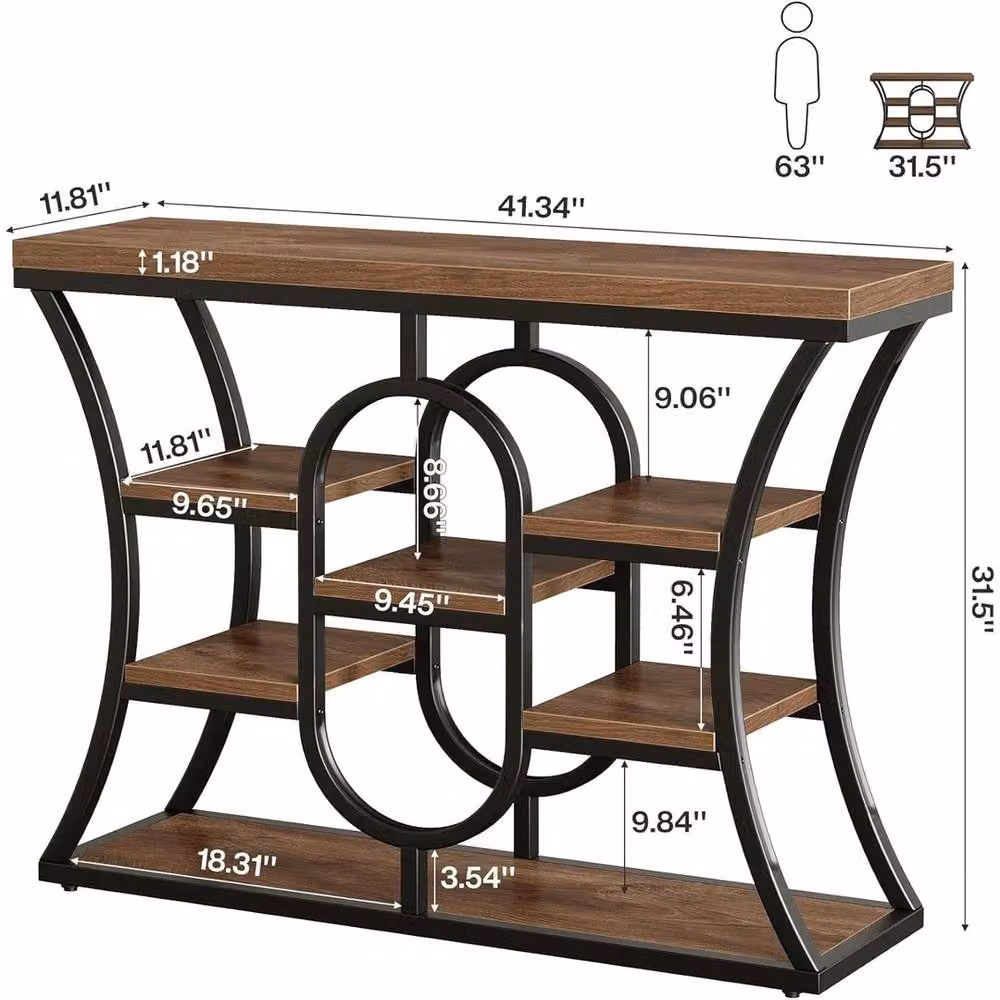 VOGREX Industrial Narrow Console Table in Brown – 2