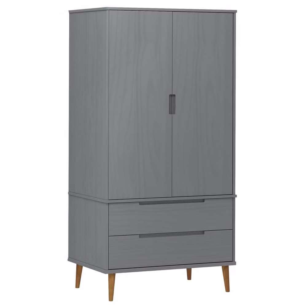 Berkfield Home MOLDE Grey Solid Wood Pine Wardrobe W/D/H: 90 x 55 x 175 cm – 3