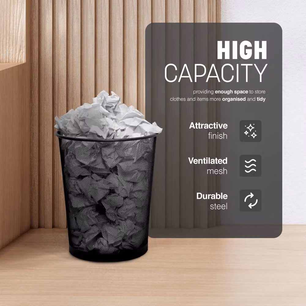 Keplin Round Metal Mesh Waste Paper Bin, Black – 3