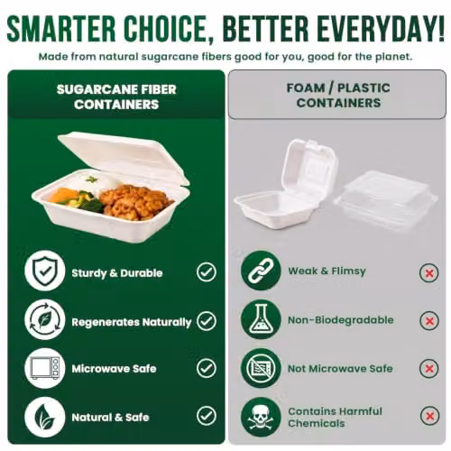 ECONX White Bagasse Clamshell Takeaway Food Containers, 100 Pieces, W: 17.78 cm x D: 12.7 cm x H: 6.5 cm – 8