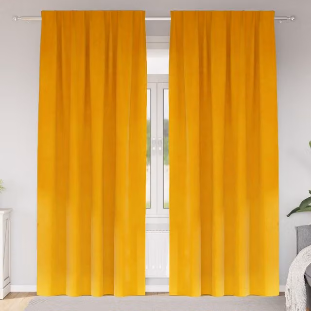 Berkfield Home Mustard Yellow Velvet Blackout Curtains with Top Tape, 2 Pack – 1